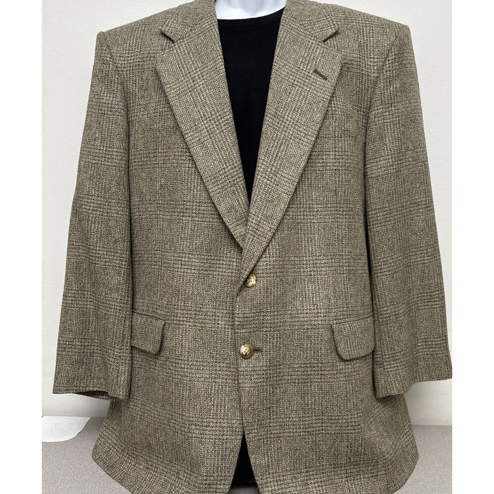 Aquascutum Check Blazer Suit Jacket‎ 100% Wool Brown Grey Vintage Men's 46R READ